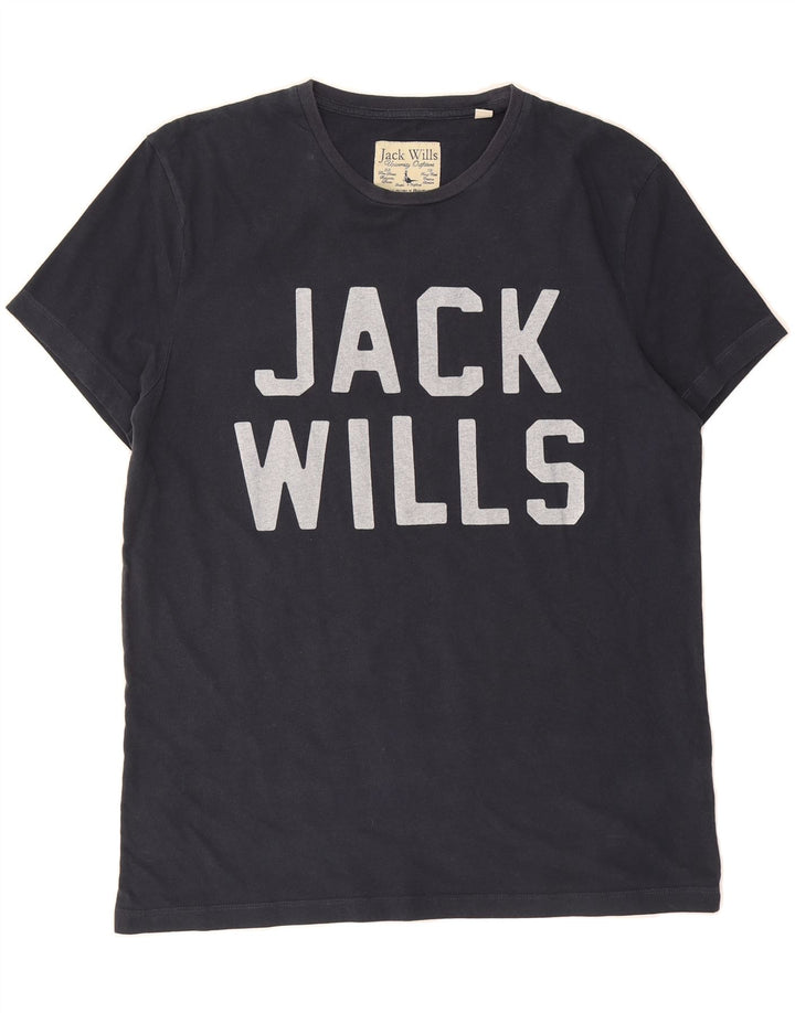 JACK WILLS Mens Graphic T-Shirt Top Small Navy Blue Cotton Vintage Jack Wills and Second-Hand Jack Wills from Messina Hembry 