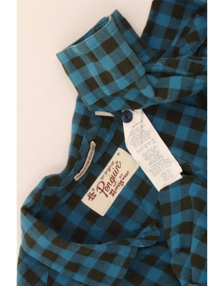 Camicia da uomo in flanella slim fit Penguin Heritage, cotone a quadretti blu medio