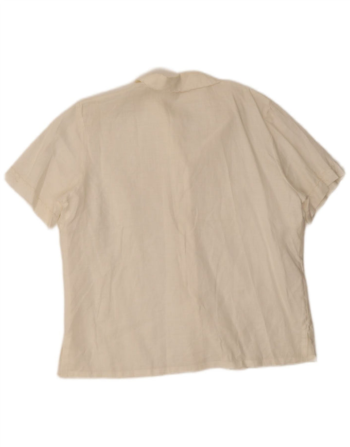 Camicia a maniche corte da donna vintage IT 42 Lino floreale bianco medio