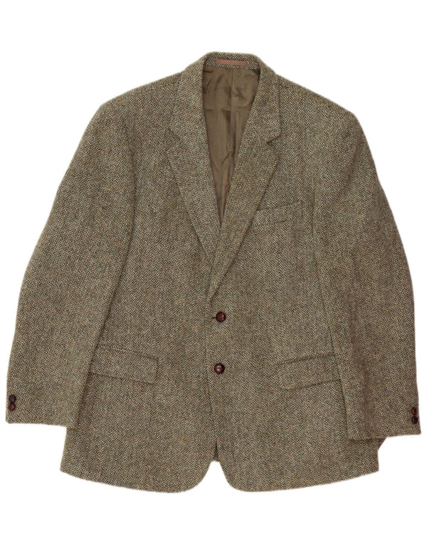 HARRIS TWEED Giacca blazer a 2 bottoni da uomo UK 44 2XL Lana kaki