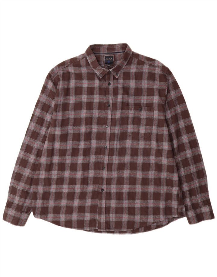 Camicia in flanella da uomo James Pringle 2XL cotone a quadri marrone