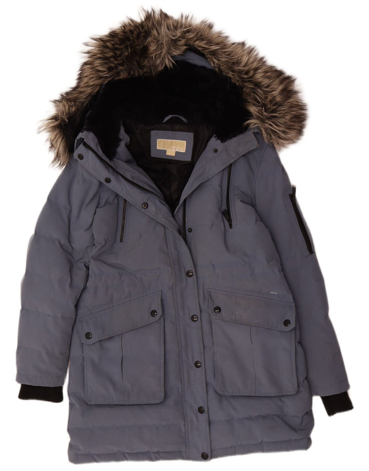 Cappotto imbottito con cappuccio da donna Michael Kors UK 14 Poliestere blu medio