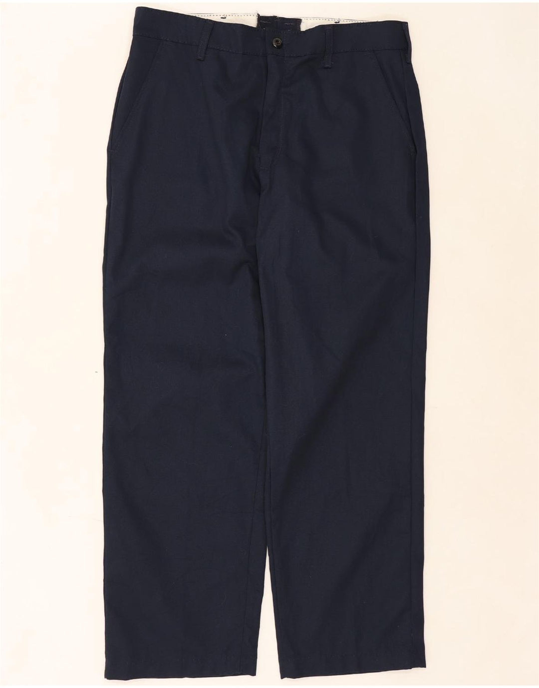 VINTAGE Mens Straight Chino Trousers W36 L30 Navy Blue Polyester Vintage Vintage and Second-Hand Vintage from Messina Hembry 