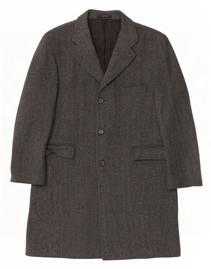 Soprabito vintage da uomo IT 54 2XL Lana vergine a spina di pesce grigia