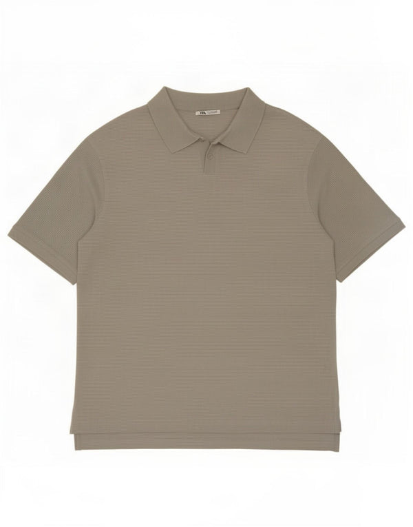 Polo Zara da uomo grande in cotone gessato grigio