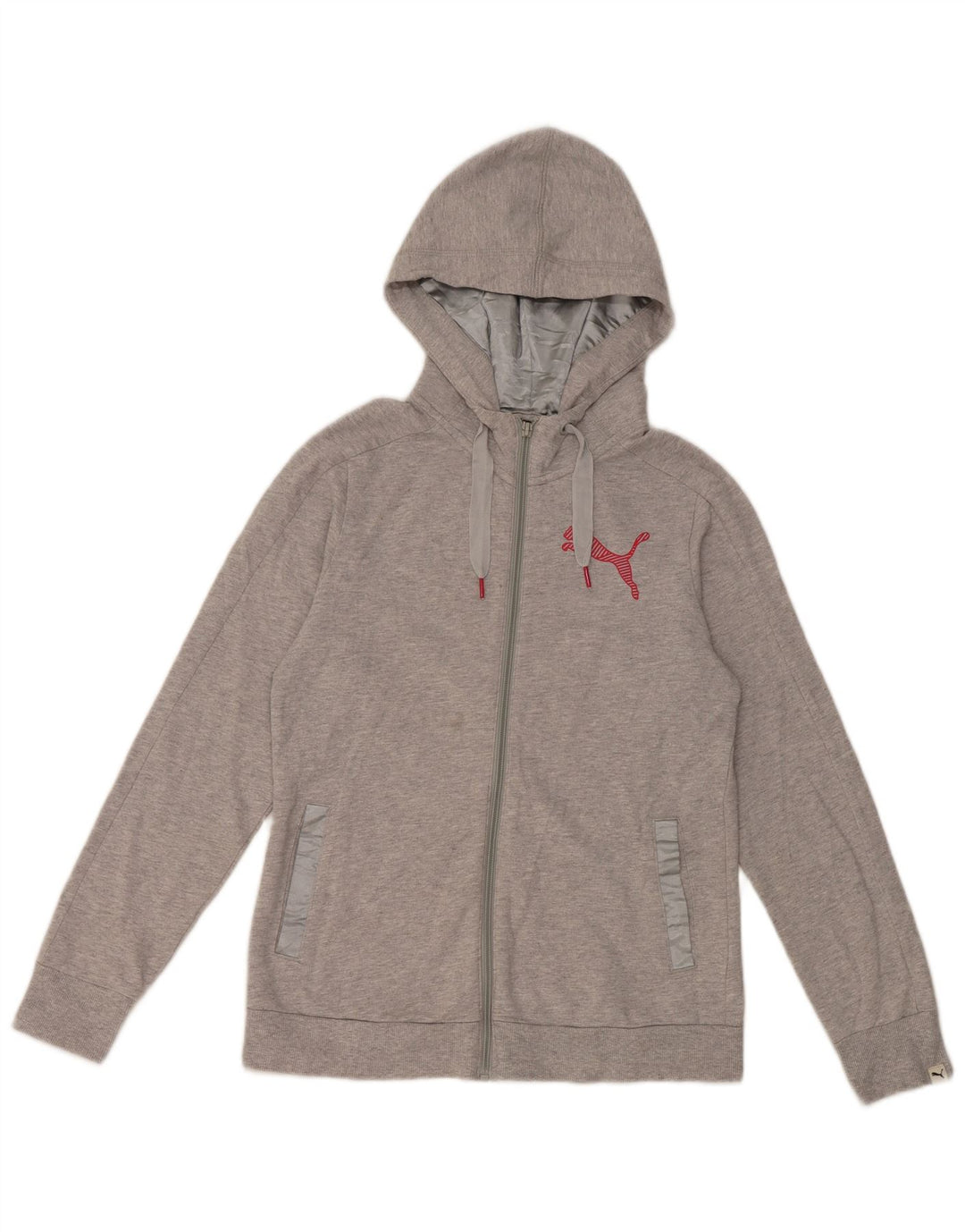 Maglione con cappuccio e zip da donna Puma UK 12 Cotone grigio medio