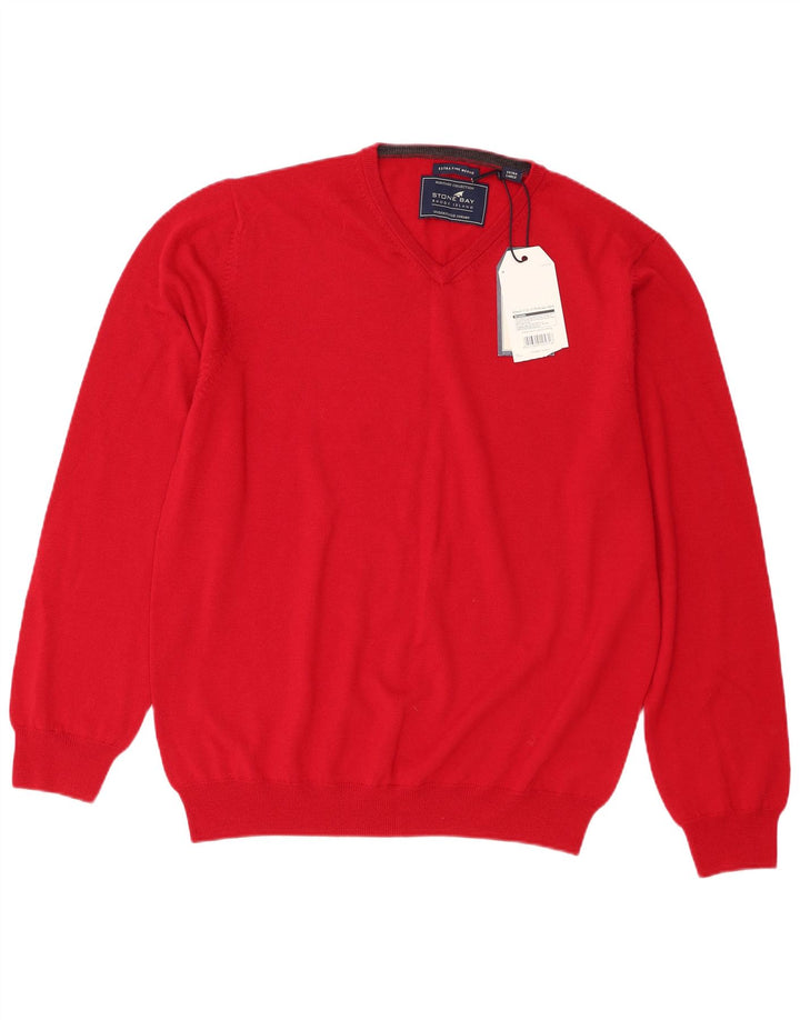 Maglione da uomo con scollo a V Stone Bay XL in lana merino rossa