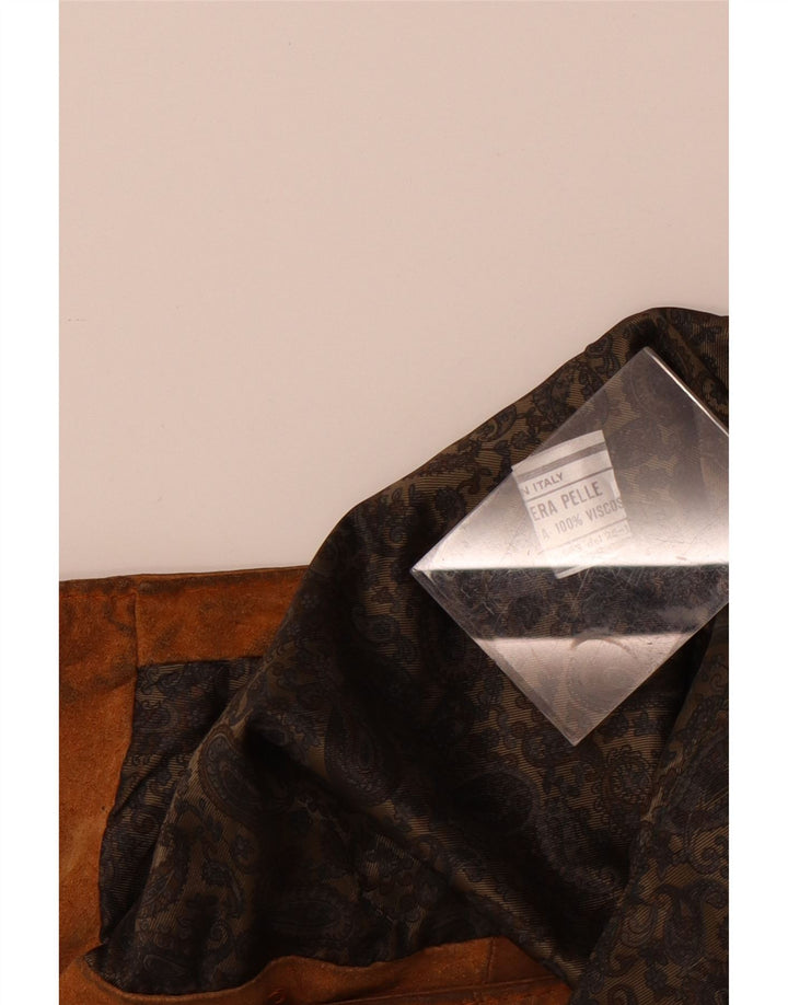 Gilet vintage da uomo in pelle scamosciata piccolo in pelle marrone