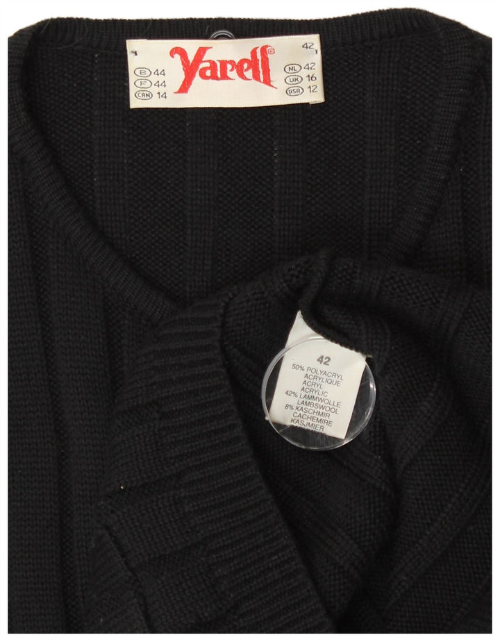 Yarell maglione cardigan lungo da donna UK 16 grande nero poliacrilico