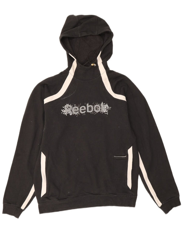 Felpa con cappuccio grafica da uomo Reebok, cotone color block medio nero