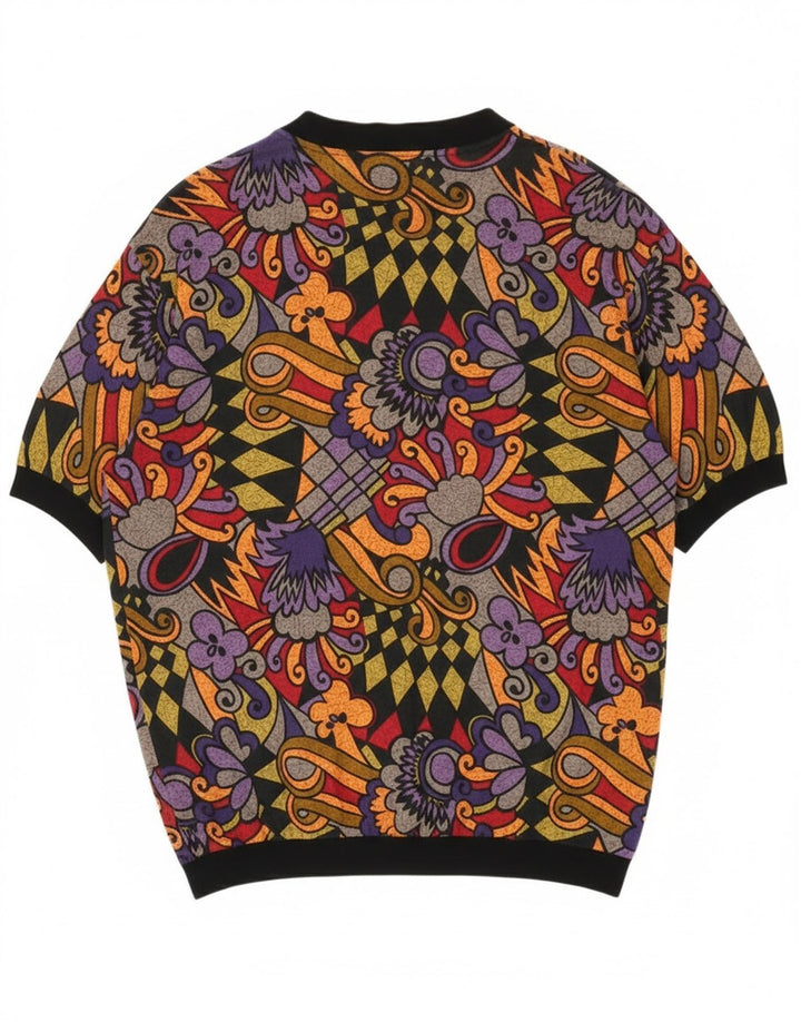 Top cardigan oversize da donna vintage UK 16 grande motivo geometrico multicolore