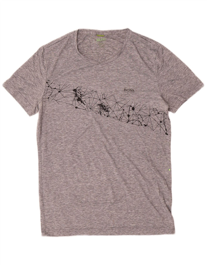 T-shirt da uomo Hugo Boss Top in poliestere geometrico grigio medio