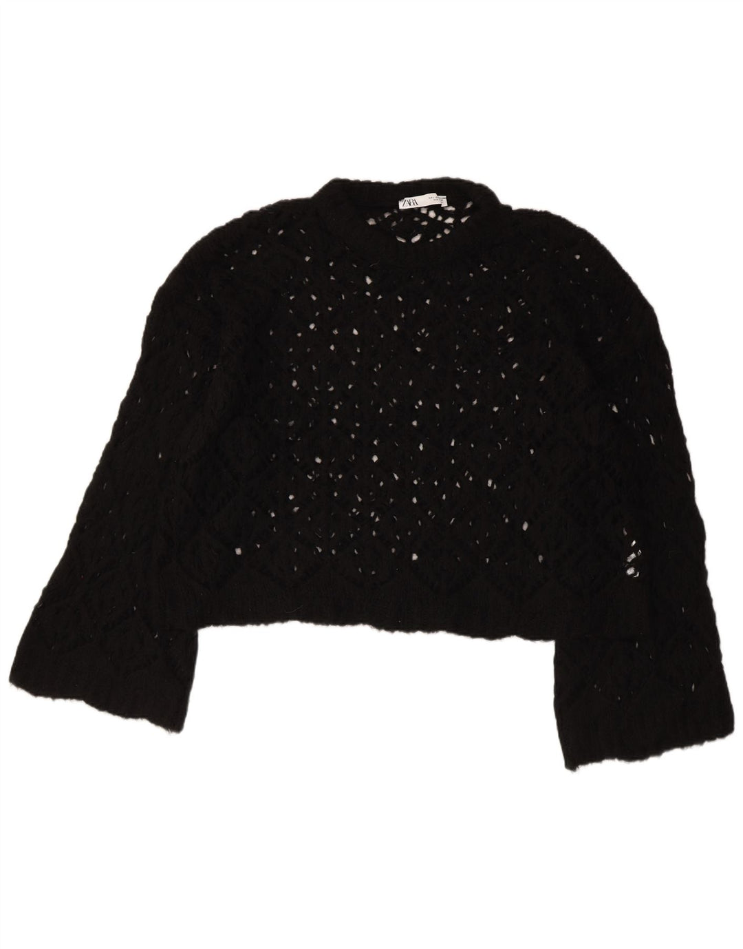 ZARA Maglione Corto da Donna Oversize con Scollo a Barca UK 16 Large Nero