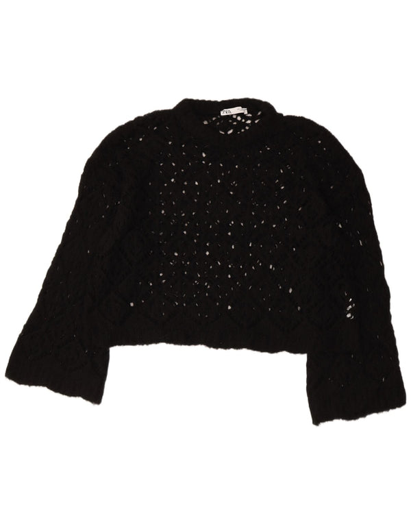 ZARA Maglione Corto da Donna Oversize con Scollo a Barca UK 16 Large Nero