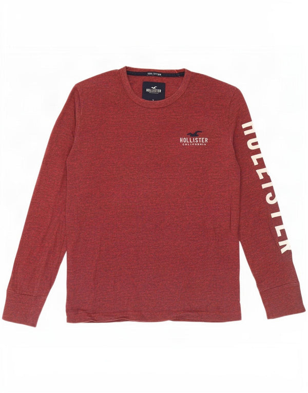 Hollister Mens Graphic Top Long Sleeve Small Burgundy Cotton