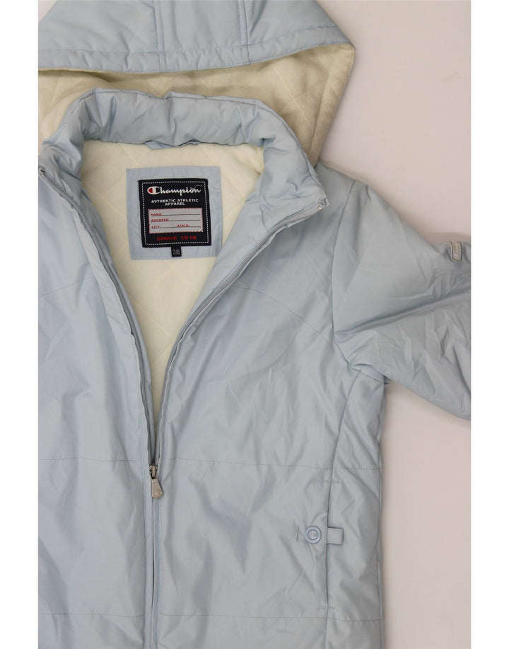 CHAMPION Girls Hooded Padded Coat 7-8 Years Blue Polyamide Vintage Champion and Second-Hand Champion from Messina Hembry 