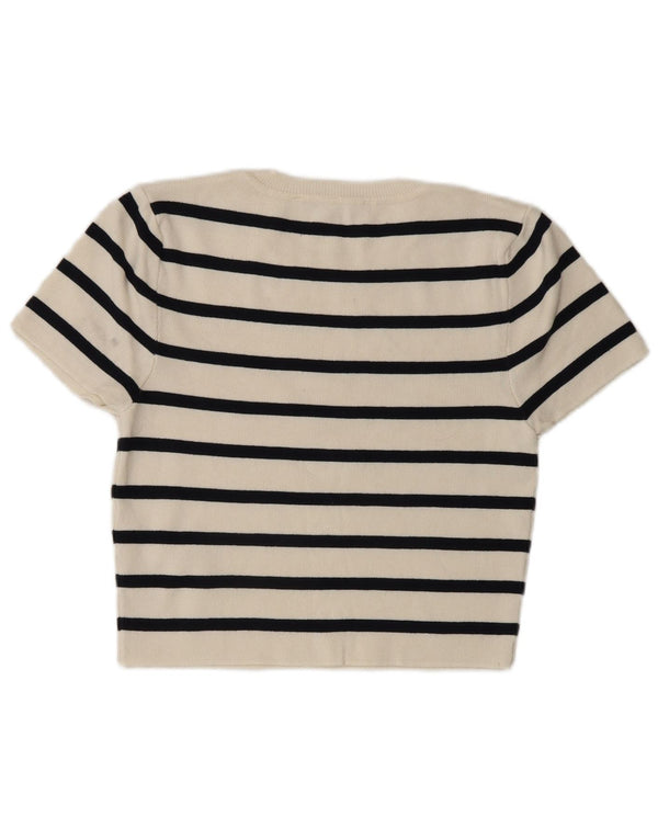 Maglione corto girocollo da donna Zara UK 14 a righe grandi bianche