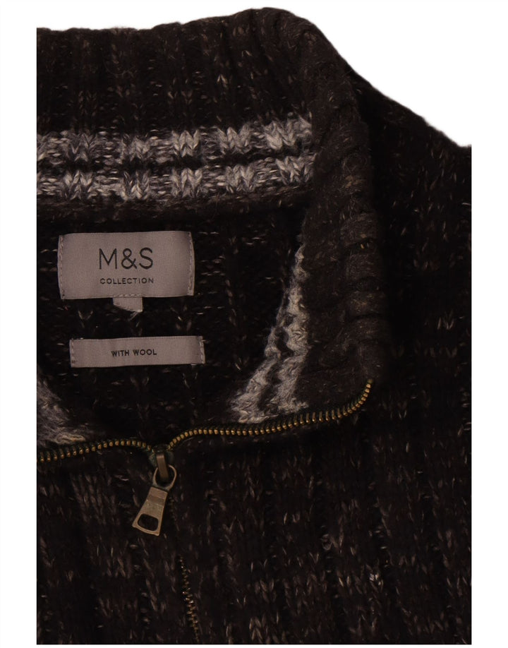 Maglione da uomo Marks & Spencer con zip e collo grande in lana screziata grigia