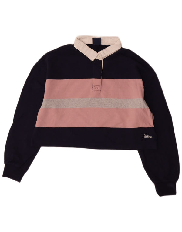 Polo da rugby corta oversize da donna SUPERDRY UK 12 medio blu navy