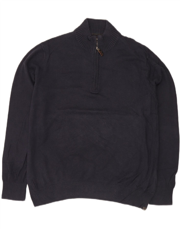 EDDIE BAUER Maglione da uomo con zip e collo XL in cotone blu navy