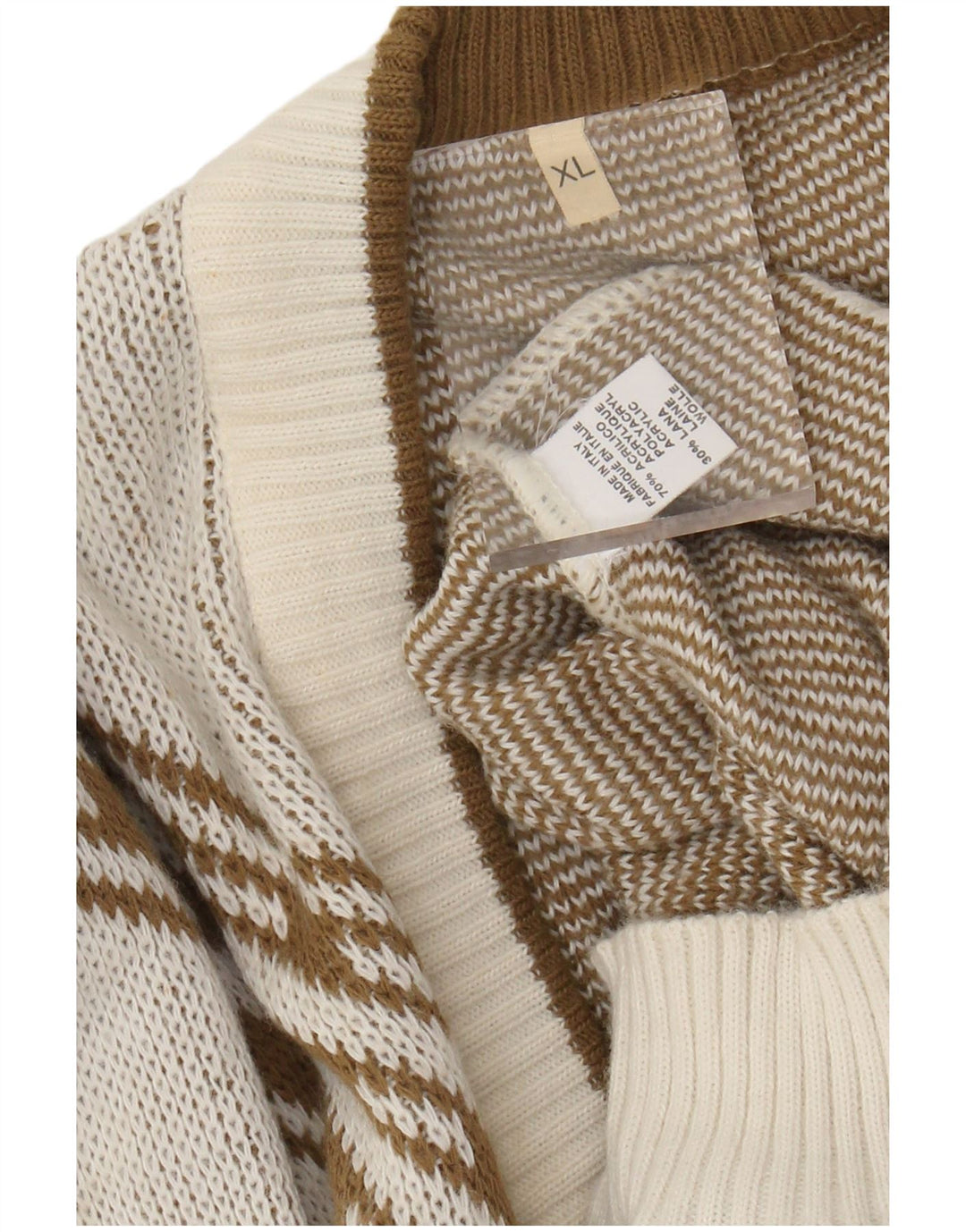 Maglione cardigan da uomo vintage XL acrilico geometrico bianco sporco