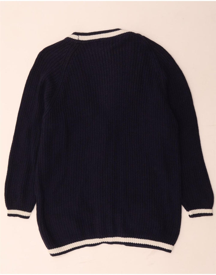 Maglione cardigan oversize da donna vintage UK 14 cotone blu navy medio