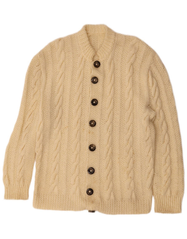 Maglione cardigan vintage da uomo piccolo bianco sporco