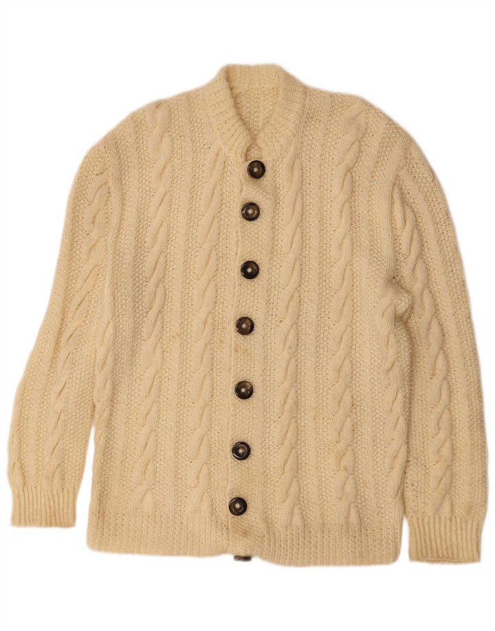 Maglione cardigan vintage da uomo piccolo bianco sporco