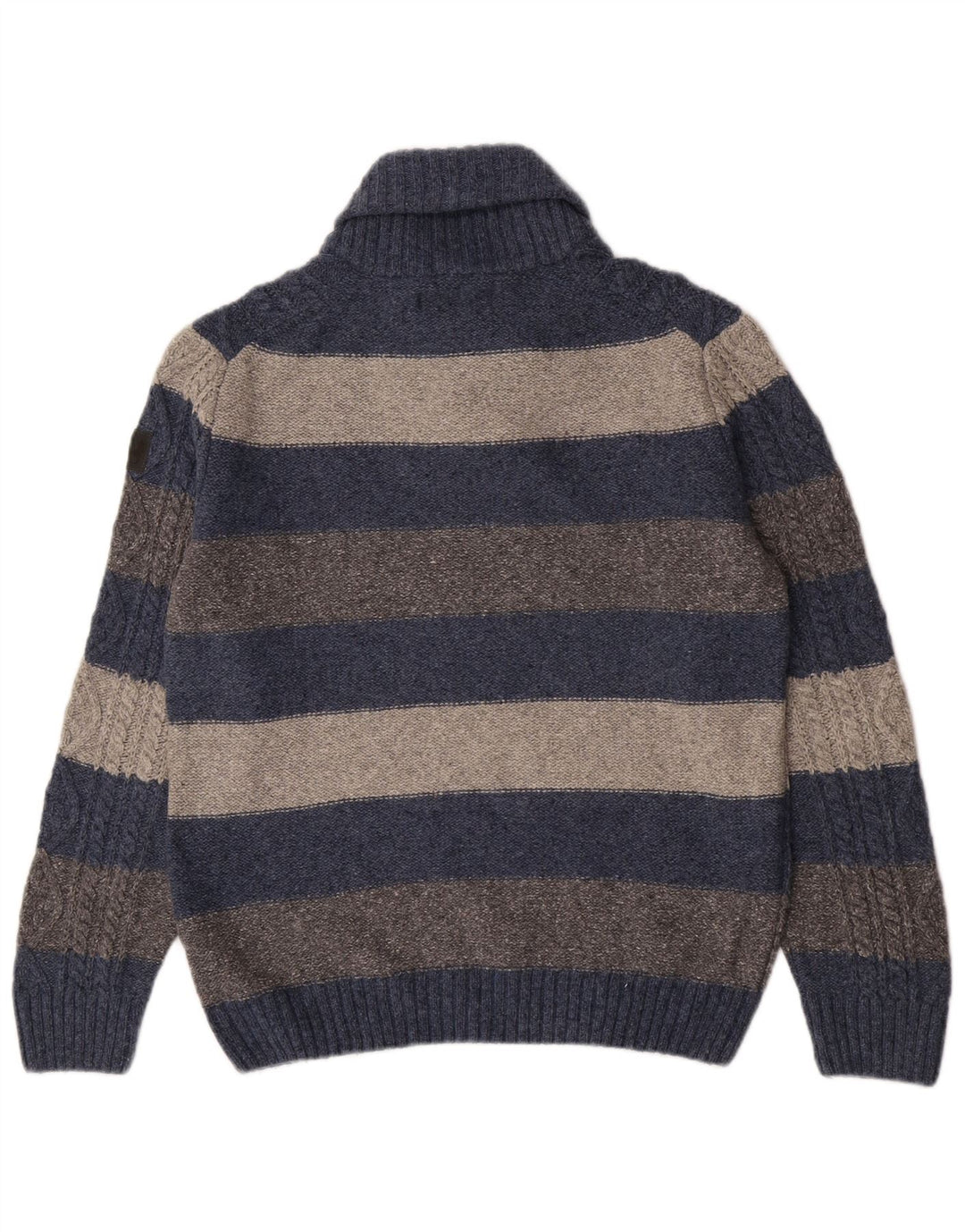 Marlboro Classics Maglione da uomo con collo a scialle in lana a righe grandi blu