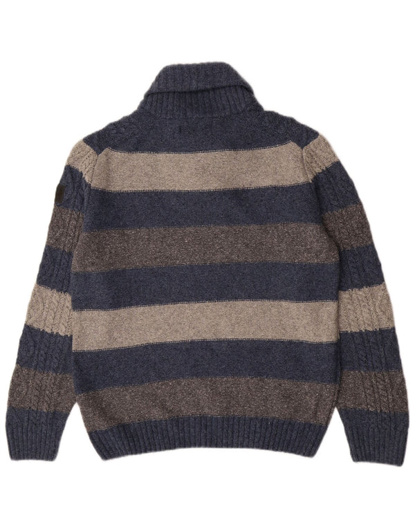 Marlboro Classics Maglione da uomo con collo a scialle in lana a righe grandi blu