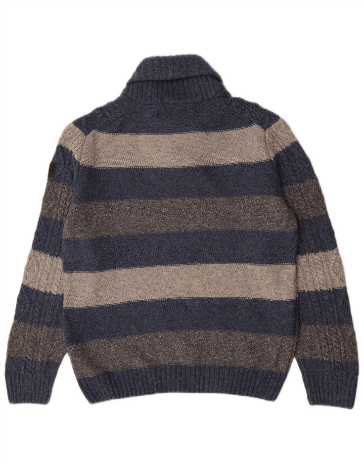 Marlboro Classics Maglione da uomo con collo a scialle in lana a righe grandi blu