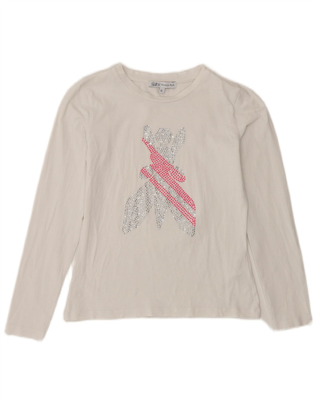 PATRIZIA PEPE Top grafico per bambina manica lunga 7-8 anni XL cotone bianco