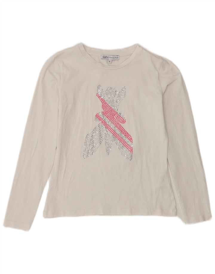 PATRIZIA PEPE Top grafico per bambina manica lunga 7-8 anni XL cotone bianco