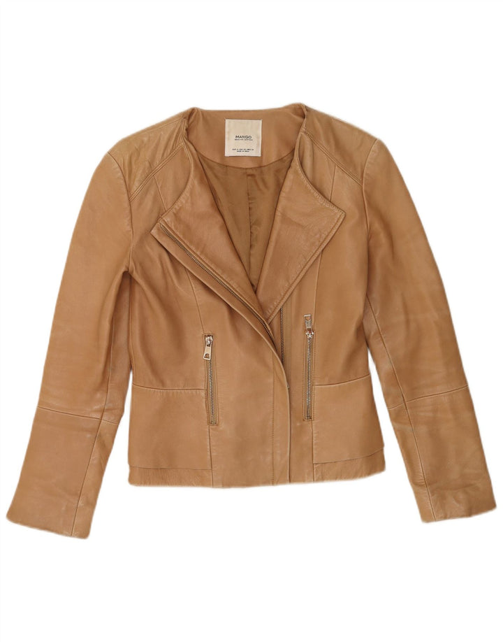Giacca in pelle da donna Mango UK 10 piccola in pelle marrone