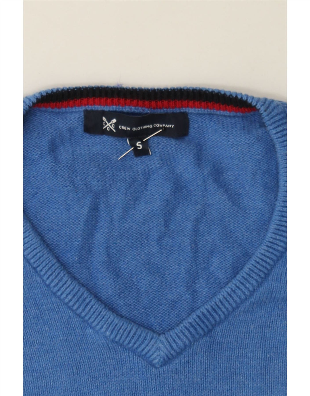 CREW CLOTHING Mens V-Neck Jumper Sweater Small Blue Cotton Vintage Crew Clothing and Second-Hand Crew Clothing from Messina Hembry 
