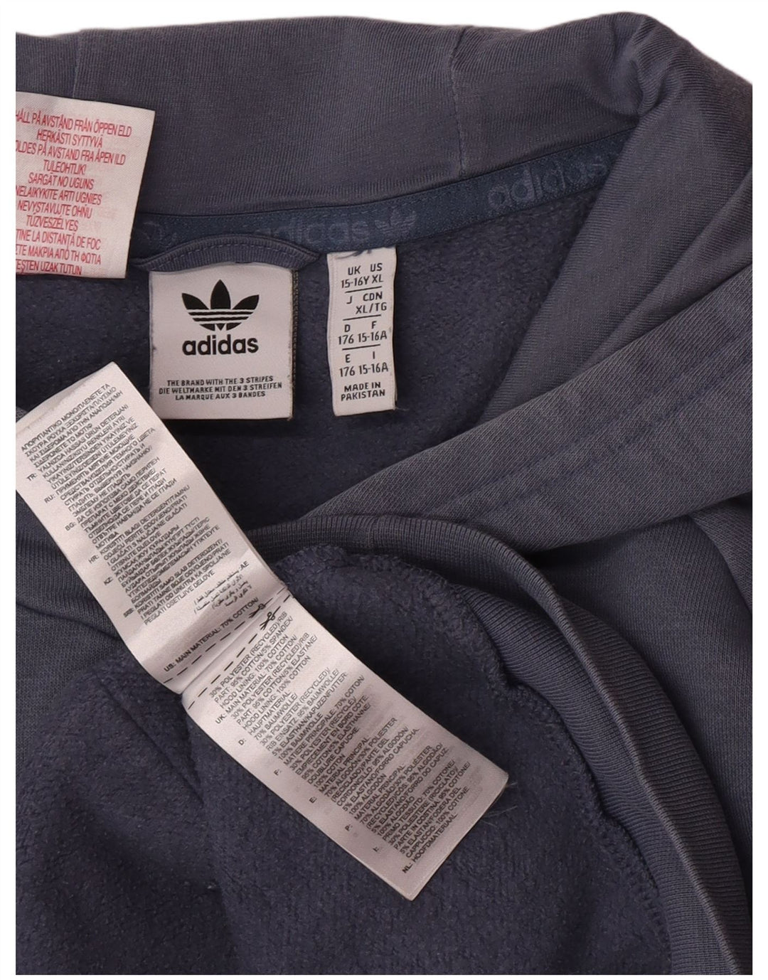 Felpa con cappuccio da ragazzo Adidas 15-16 anni in cotone blu