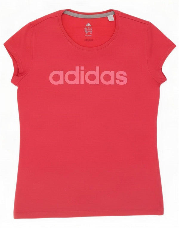 Adidas T-shirt grafica da donna Climalite UK 12/14 Medium Red Cotton