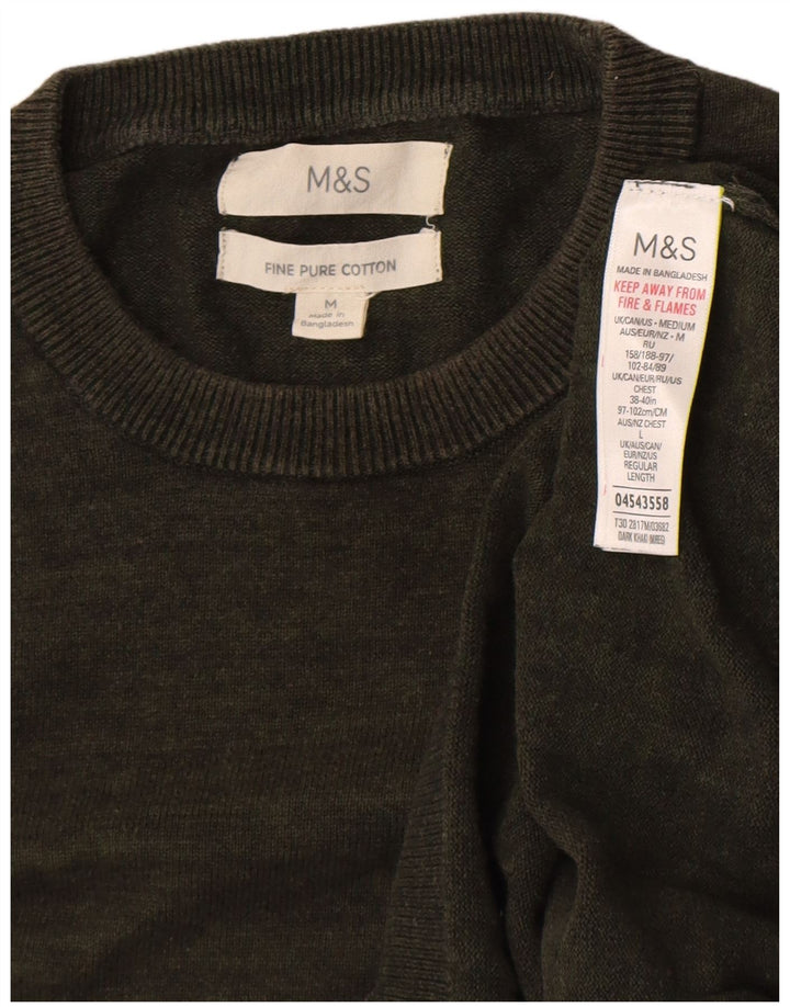 Maglione maglione girocollo da uomo Marks & Spencer in cotone kaki medio