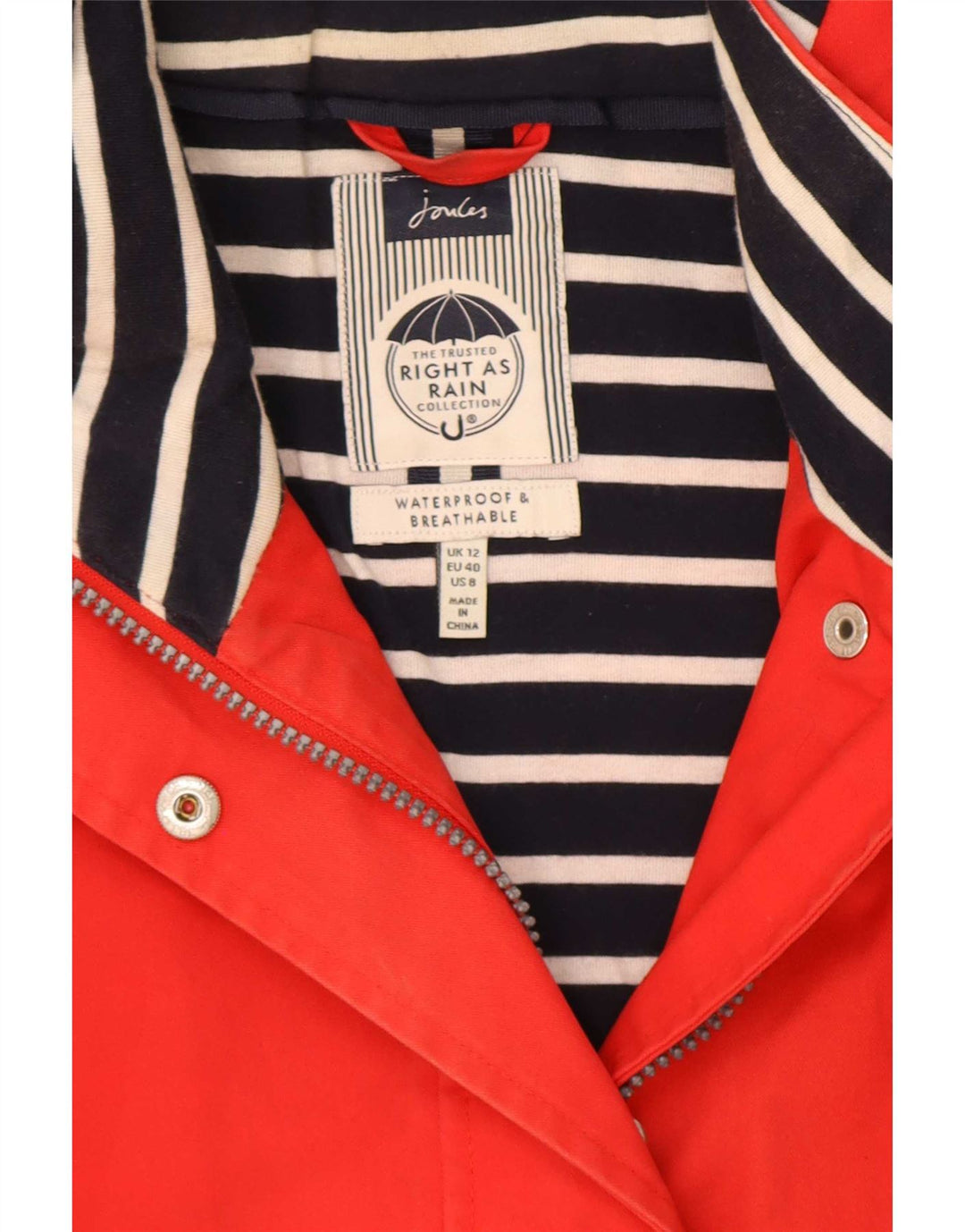 Impermeabile con cappuccio da donna Joules UK 12 cotone rosso medio