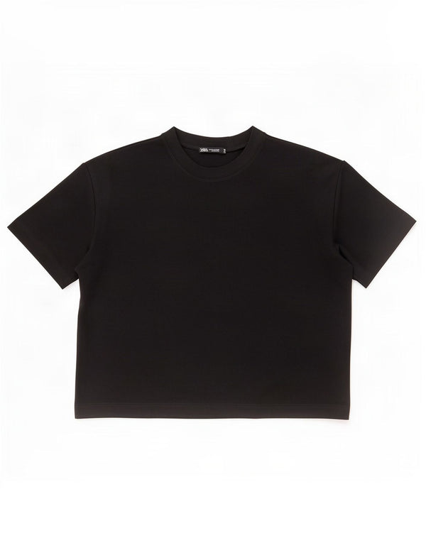 T-shirt ampia da donna Zara UK 14 cotone nero medio