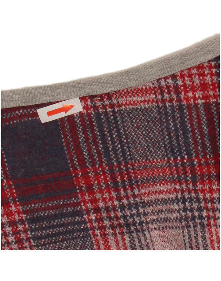 Topshop Donna Crop Oversize Top Manica Lunga UK 8 Piccolo Pied De Poule Rosso