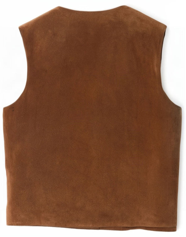 Gilet vintage da uomo in pelle scamosciata UK 40 grande marrone
