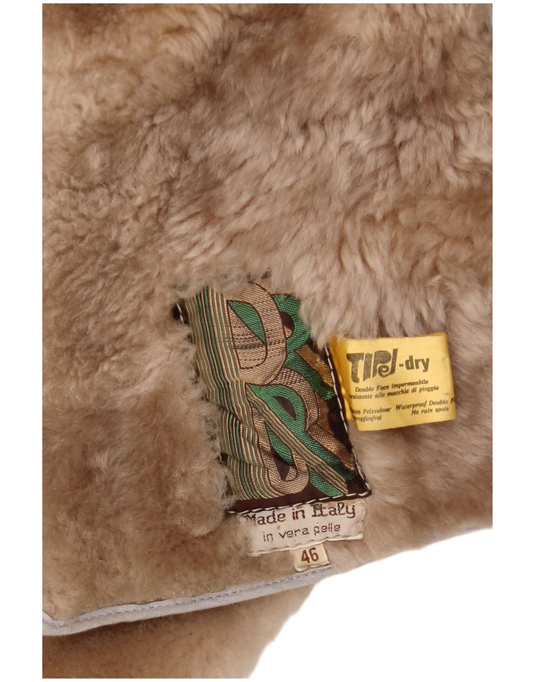 Cappotto in shearling vintage da donna IT 46 grande in pelle beige