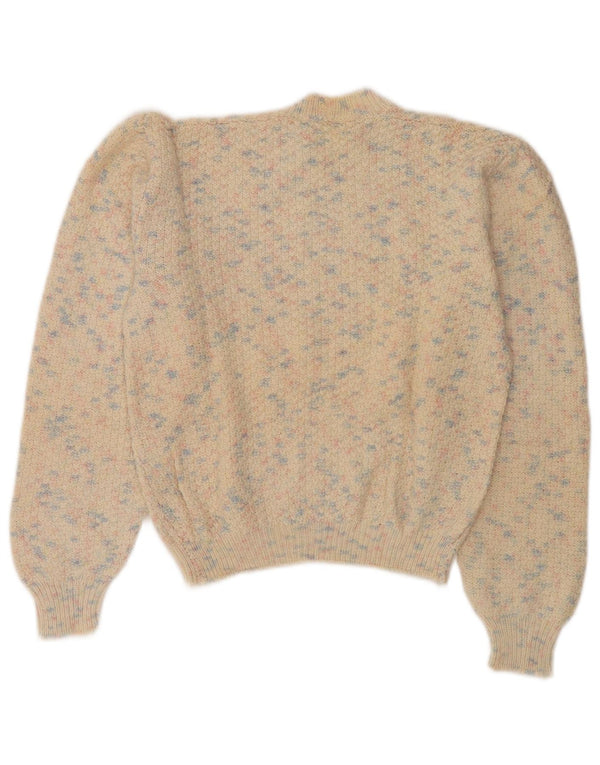 Maglione corto da donna vintage con collo dolcevita UK 14 Beige medio screziato