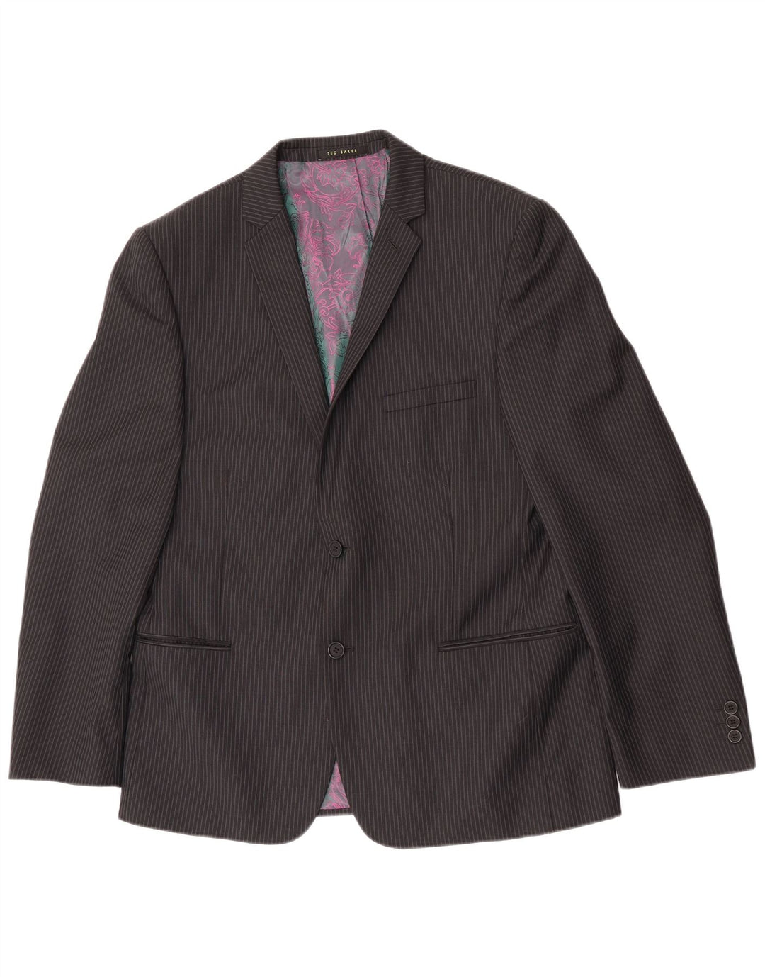 Giacca blazer da uomo a 2 bottoni Ted Baker UK 42 XL lana gessata nera