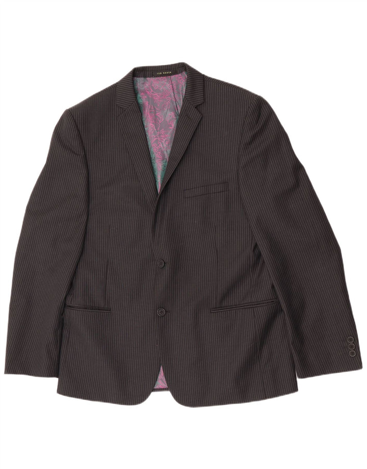 Giacca blazer da uomo a 2 bottoni Ted Baker UK 42 XL lana gessata nera