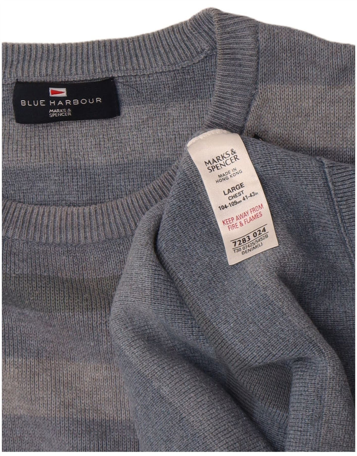 Marks & Spencer Maglione girocollo da uomo in cotone a righe grandi blu