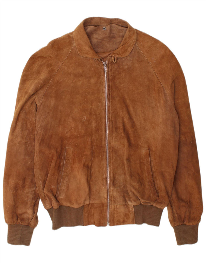 Giubbotto bomber vintage in pelle scamosciata da uomo IT 50 grande marrone
