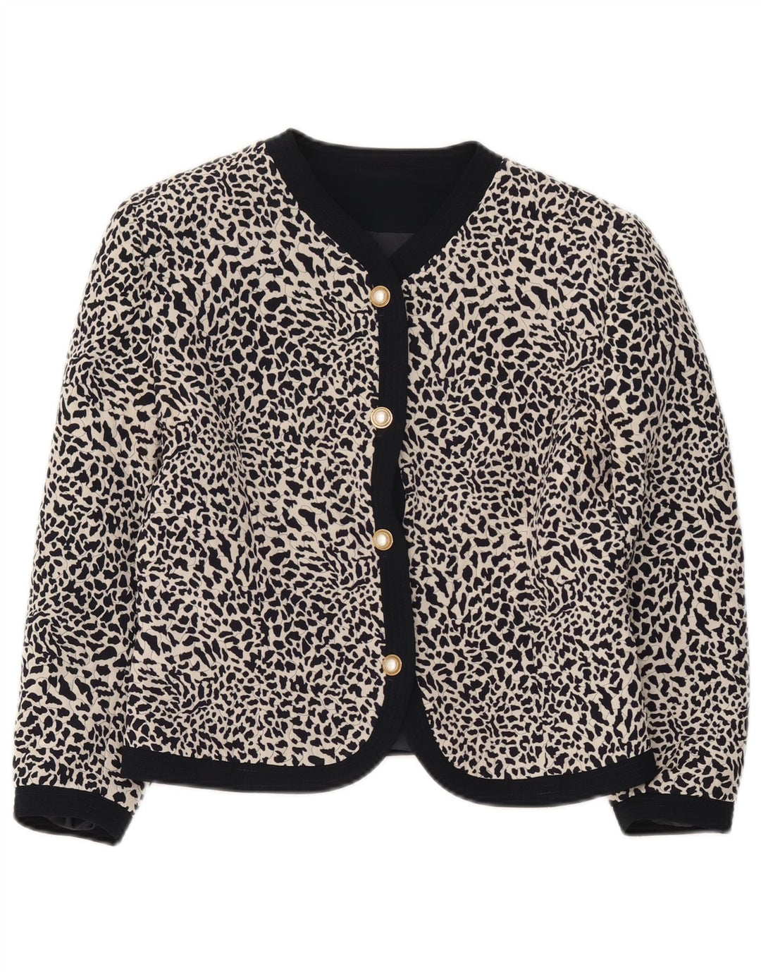 Giacca blazer vintage da donna con maniche a 3/4 IT 44 stampa animalier nera media