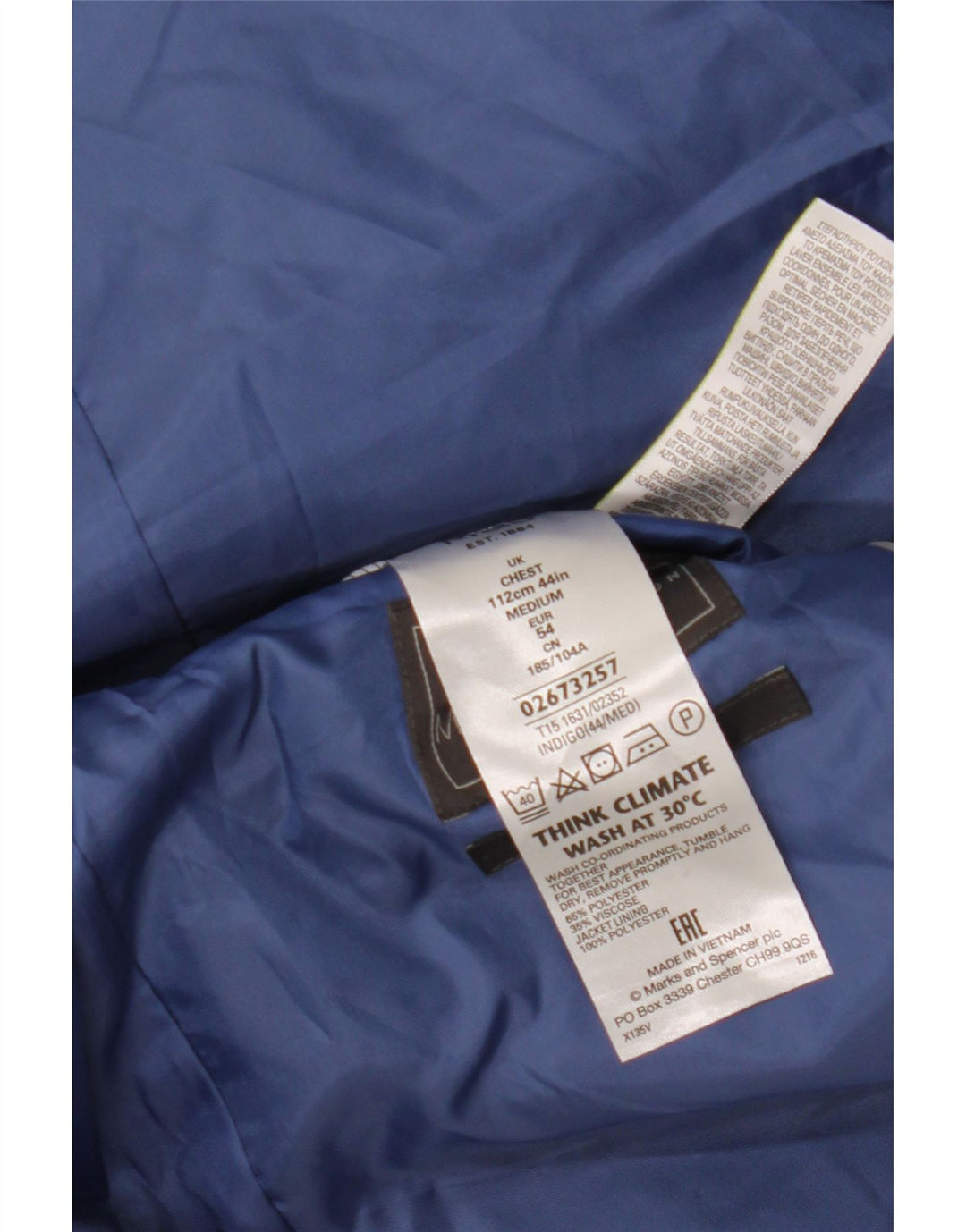 MARKS & SPENCER Giacca blazer da uomo su misura UK 44 2XL Blu navy